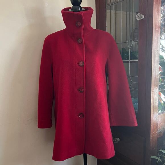 Hilary Radley Red Wool Alpaca Blend Peacoat Jacket Swing Coat Made in Peru M - Picture 3 of 17
